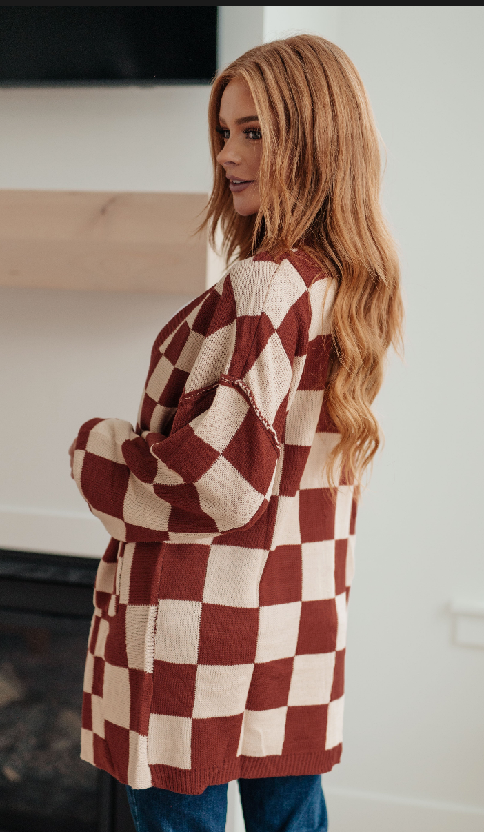 SAMPLE SALE:  LARGE  When I See You Again Checkered Cardigan