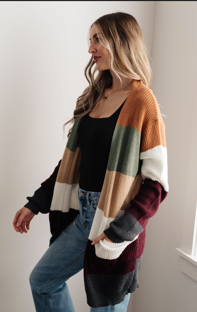 SAMPLE SALE:  LARGE  Long Drive Home Striped Cardigan