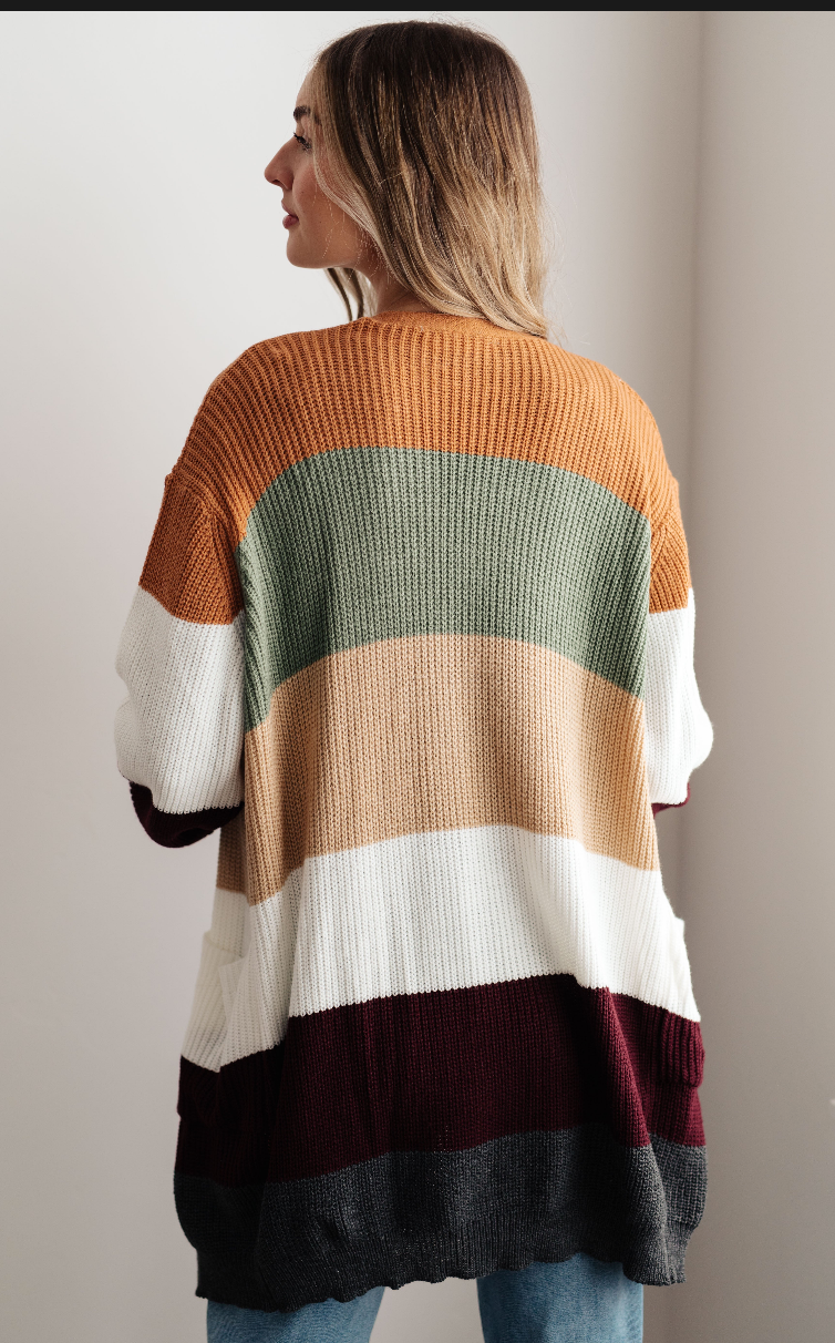 SAMPLE SALE:  LARGE  Long Drive Home Striped Cardigan