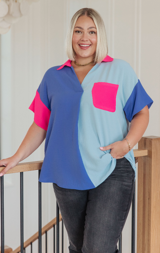 SAMPLE SALE:  LARGE  Color Me Cool Color Block Top