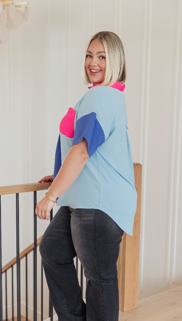 SAMPLE SALE:  LARGE  Color Me Cool Color Block Top