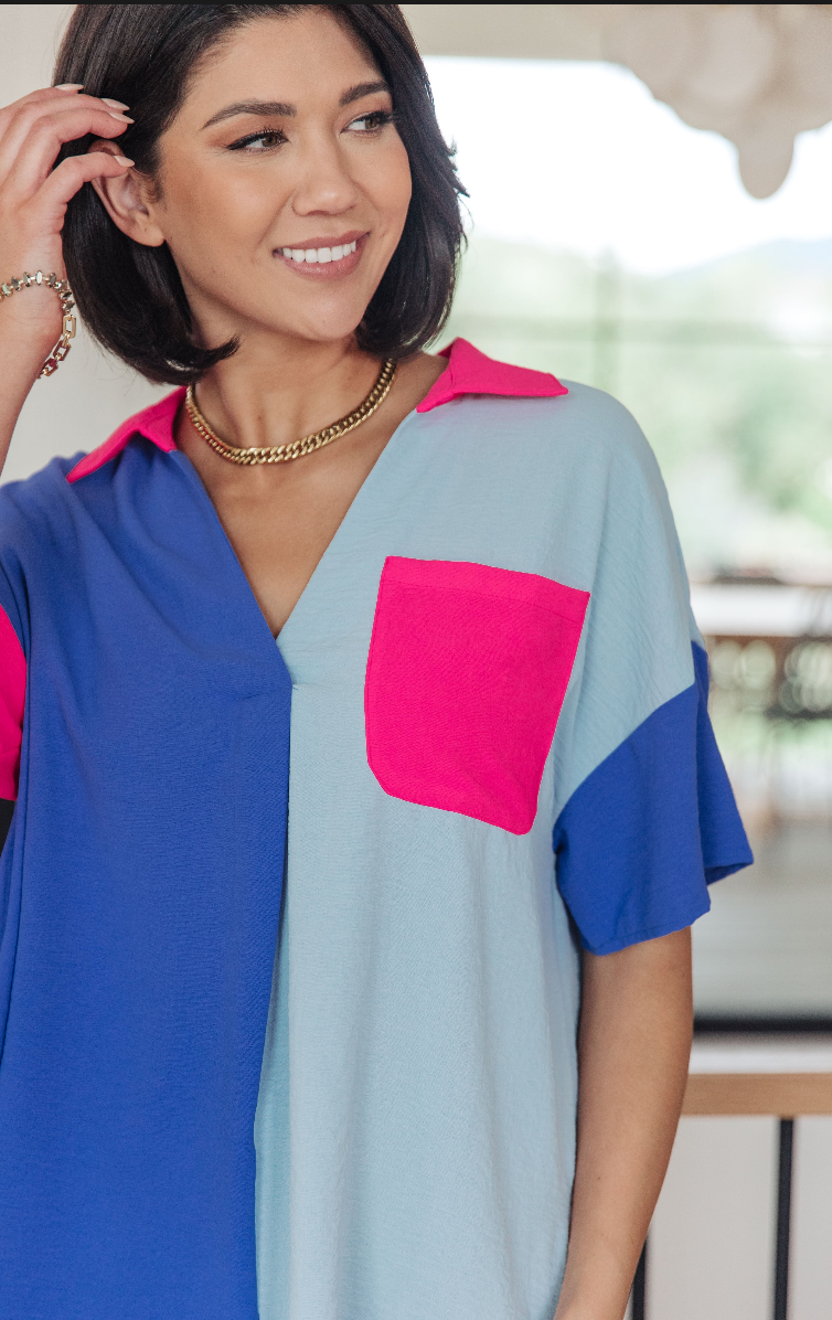 SAMPLE SALE:  LARGE  Color Me Cool Color Block Top