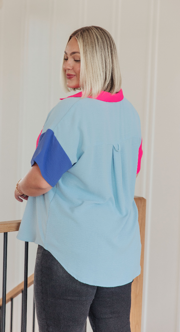 SAMPLE SALE:  LARGE  Color Me Cool Color Block Top