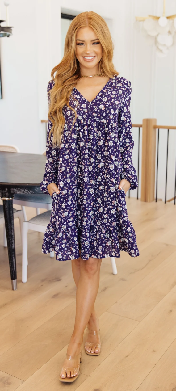 SAMPLE SALE:  LARGE   SINCE YOU'VE BEEN GONE FLORAL V-NECK DRESS