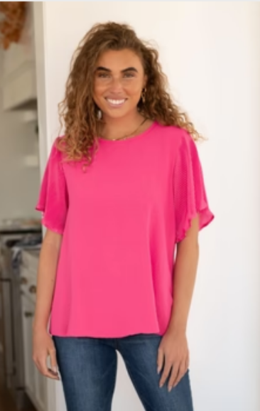 SAMPLE SALE:  LARGE  PINK AND PERFECT RUFFLE SLEEVE TOP