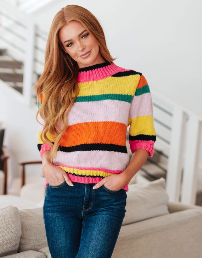 SAMPLE SALE:  XLARGE   BRIGHT SIDE STRIPED SWEATER