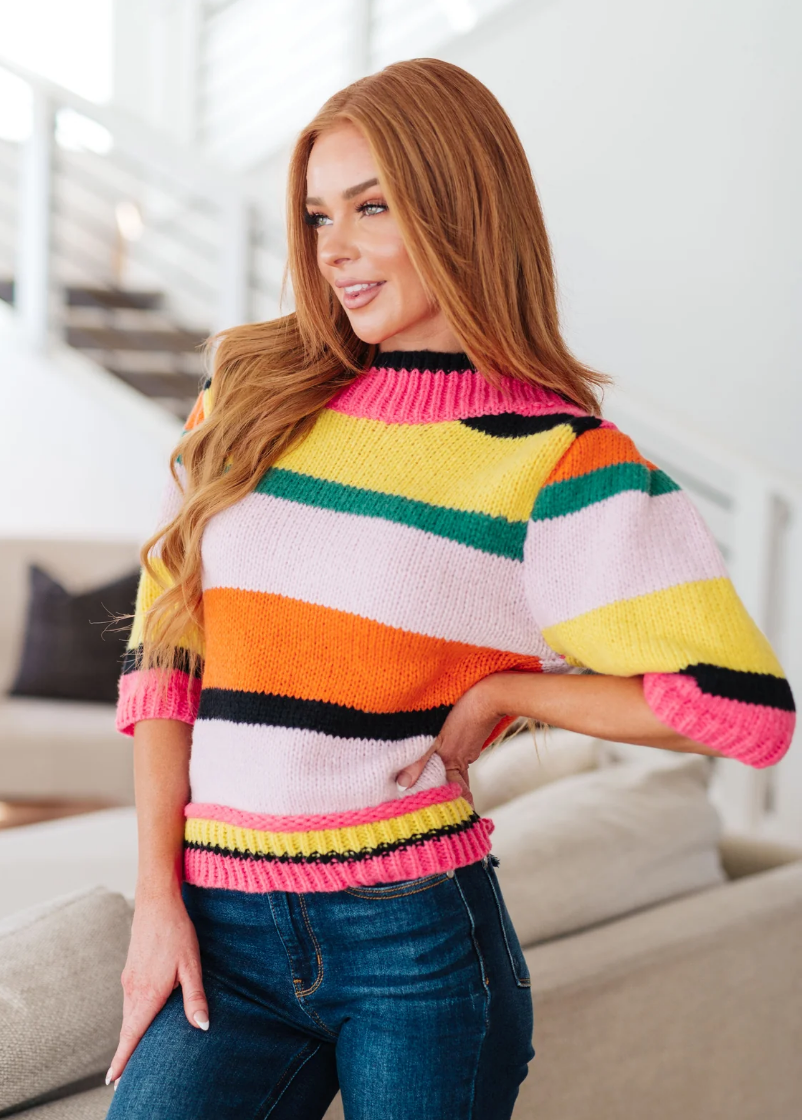 SAMPLE SALE:  XLARGE   BRIGHT SIDE STRIPED SWEATER