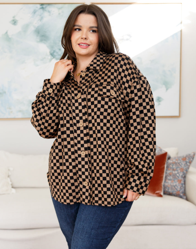 SAMPLE SALE:  1XL  Safe Secrets Checkered Shacket