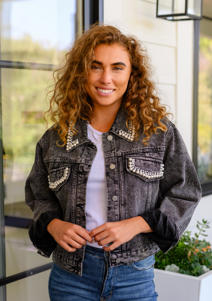 SAMPLE SALE:  LARGE  Denim and Pearls Denim Jacket