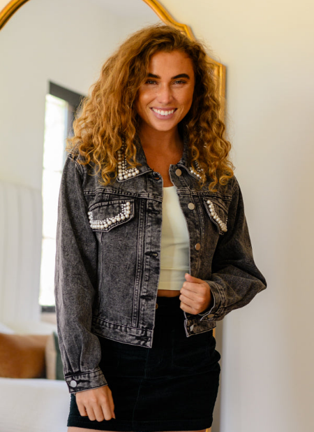 SAMPLE SALE:  LARGE  Denim and Pearls Denim Jacket