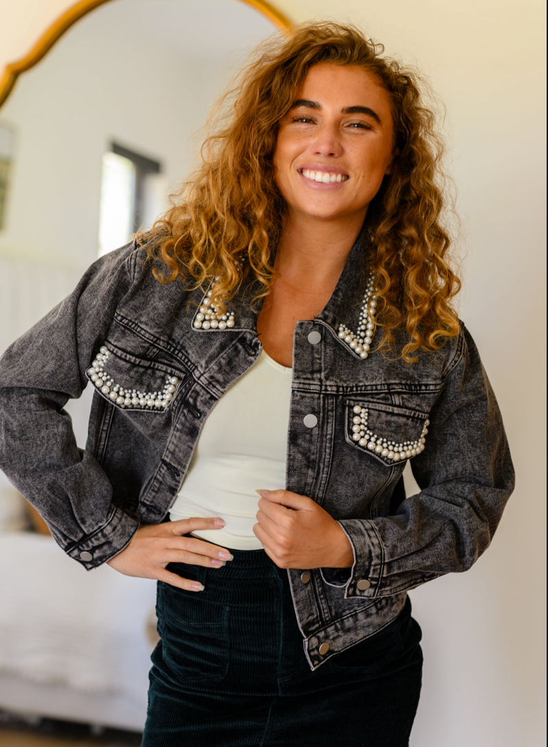 SAMPLE SALE:  LARGE  Denim and Pearls Denim Jacket