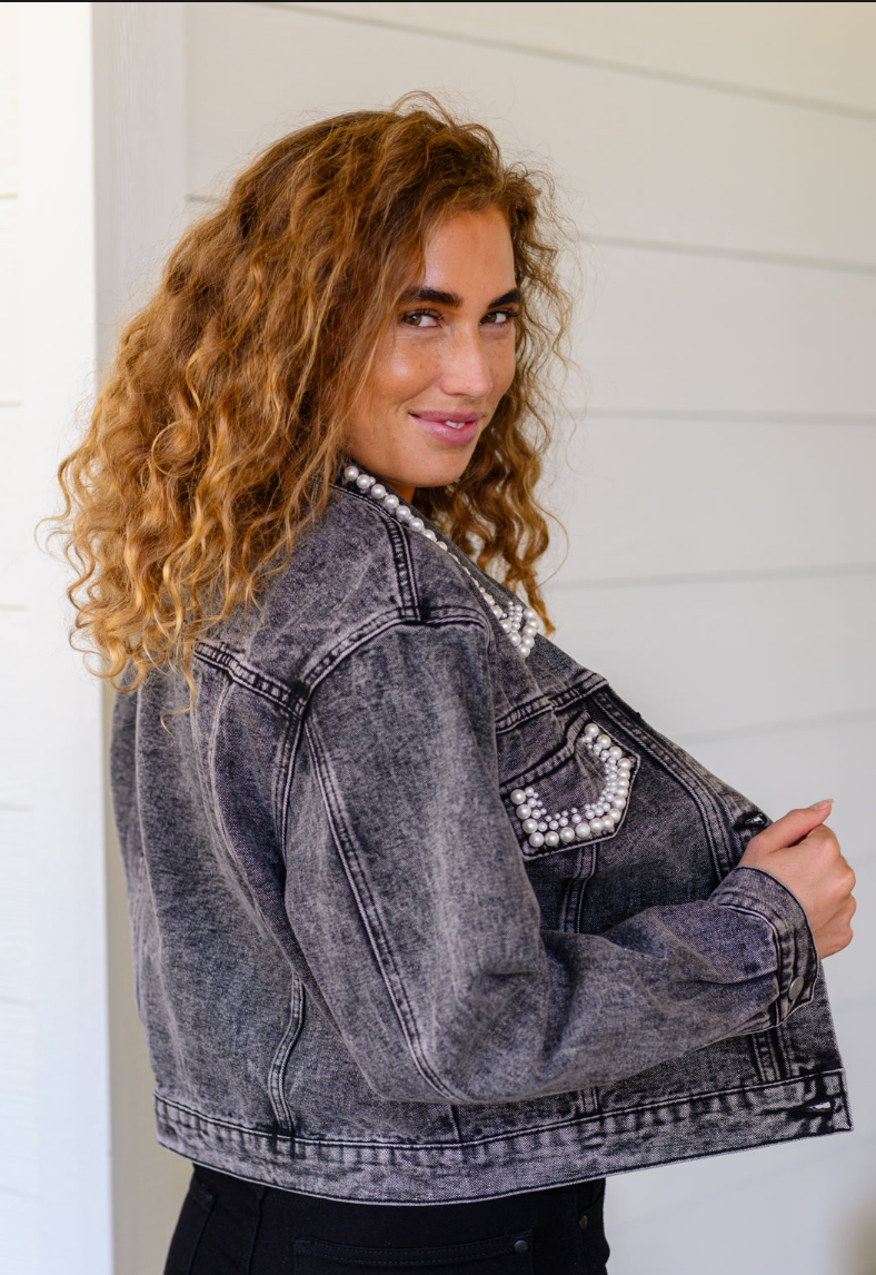 SAMPLE SALE:  LARGE  Denim and Pearls Denim Jacket