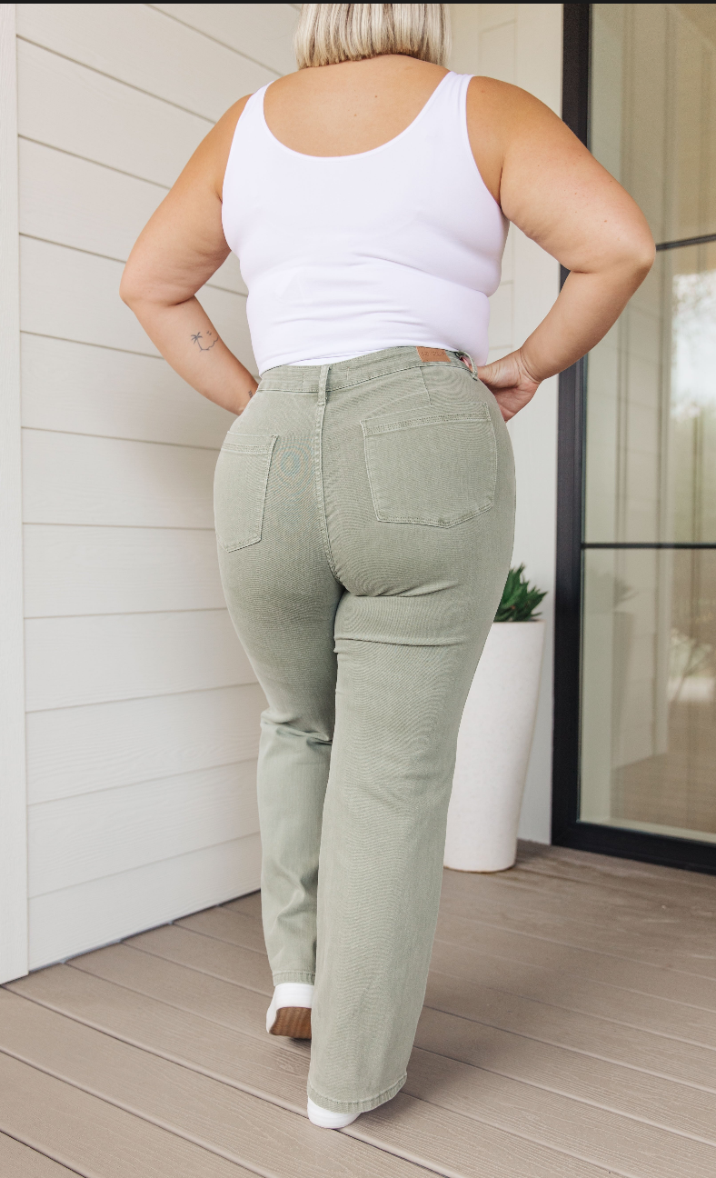 SAMPLE SALE:  15/32 PHOEBE HIGH RISE FRONT SEAM STRAIGHT JEANS IN SAGE