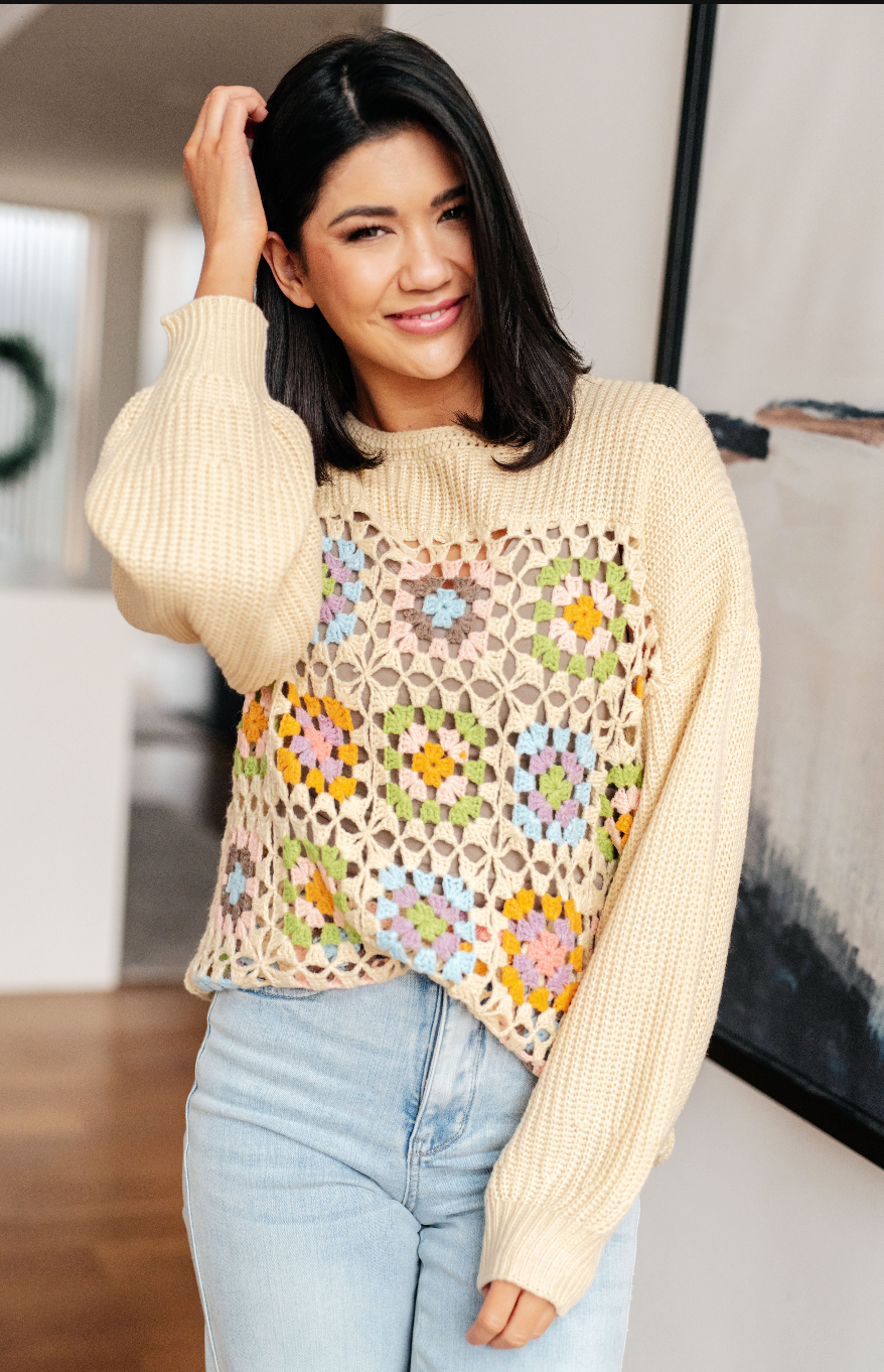 SAMPLE SALE:  LARGE  Square Dance Granny Square Sweater