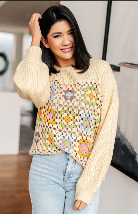 SAMPLE SALE:  LARGE  Square Dance Granny Square Sweater