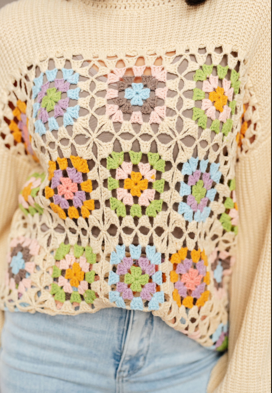 SAMPLE SALE:  LARGE  Square Dance Granny Square Sweater