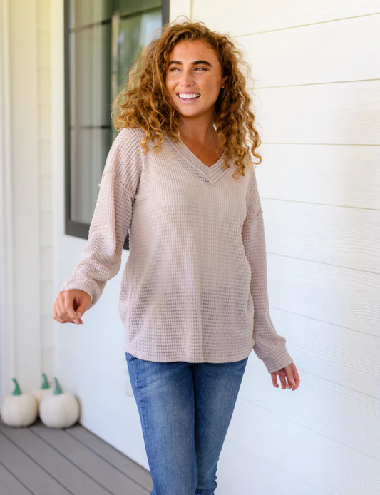 SAMPLE SALE:  LARGE  CALM IN THE CHAOS V-NECK SWEATER