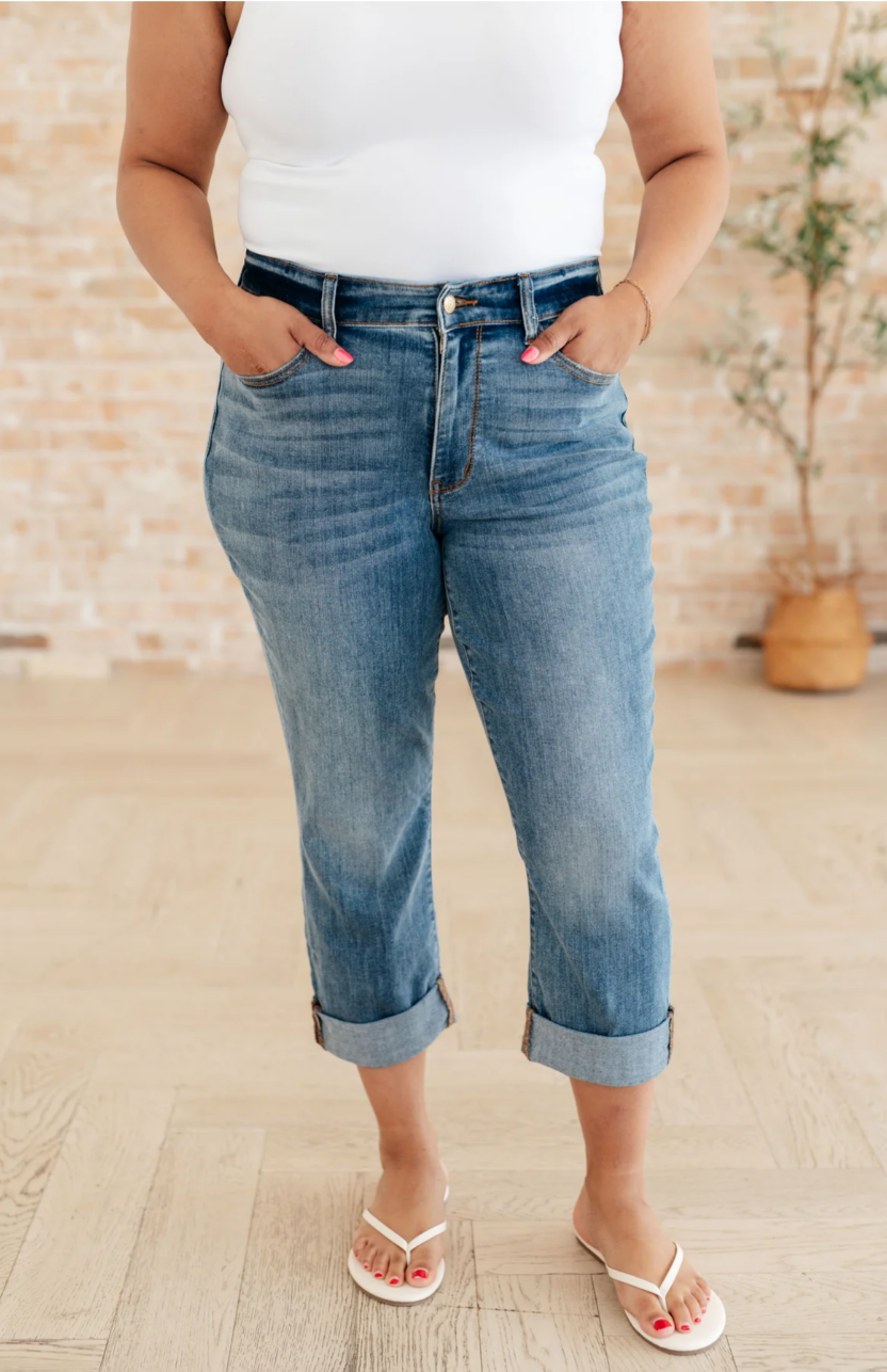 Sample Sale:  15/32 Judy Blue Laura Cuffed Skinny Capri Jeans