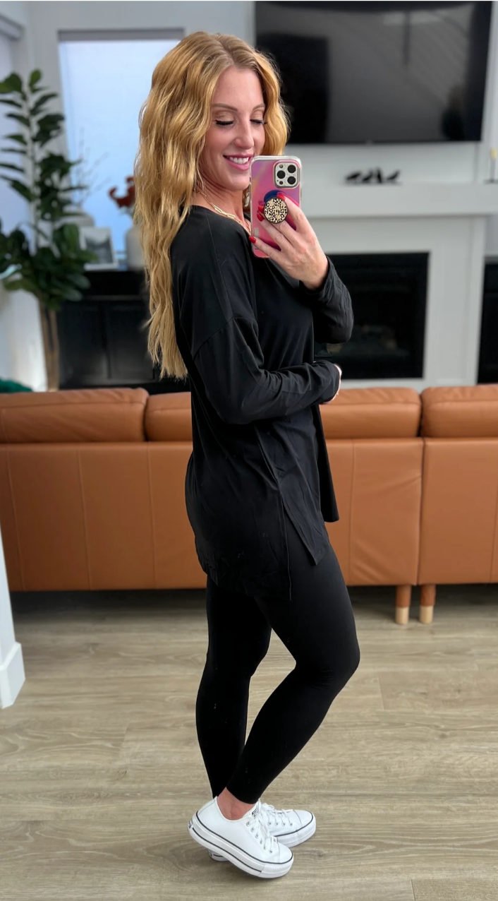 Sample Sale: L and XL Buttery Soft V-Neck Longsleeve Loungewear Set in Black