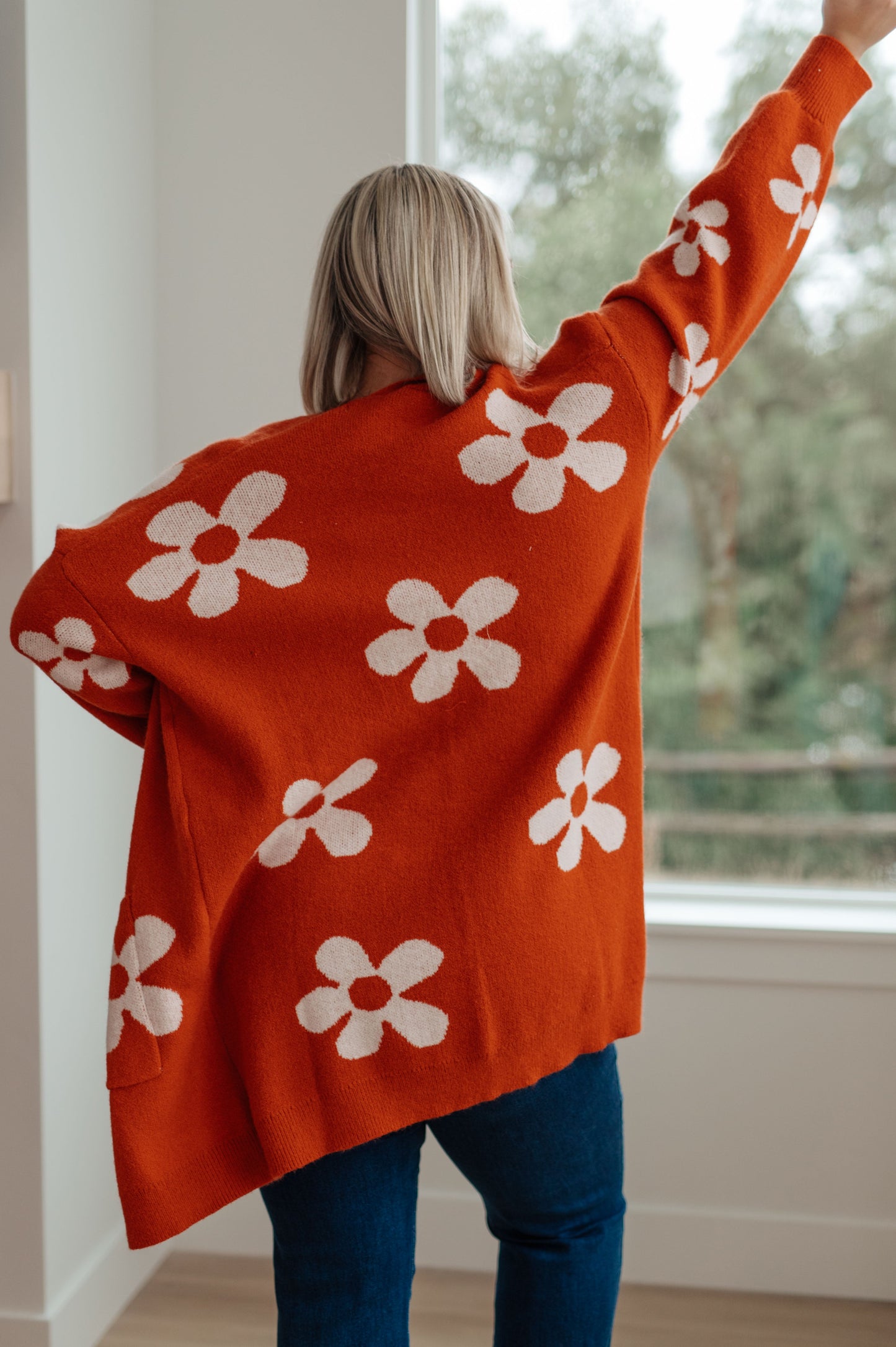 Enough Anyways Floral Cardigan in Burnt Orange