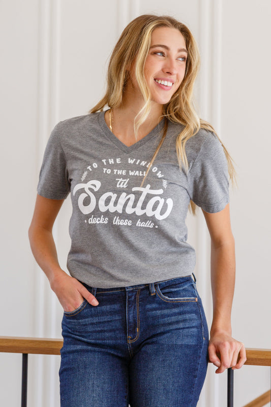 CLEARANCE SALE: To The Window Graphic V Neck Tee In Gray