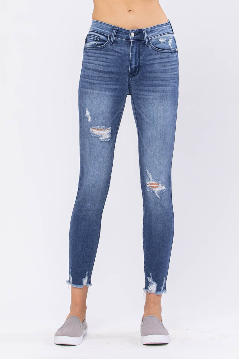 Judy Blue High Rise Distressed Hem Skinny Jeans