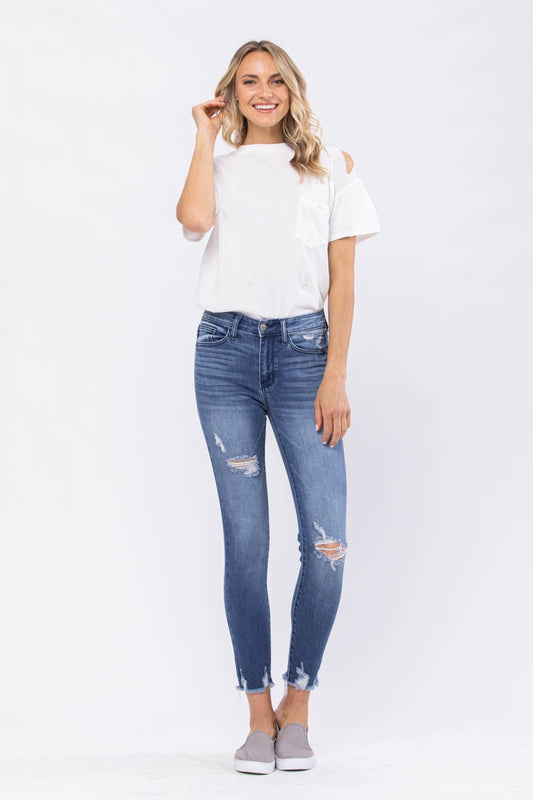 Judy Blue High Rise Distressed Hem Skinny Jeans