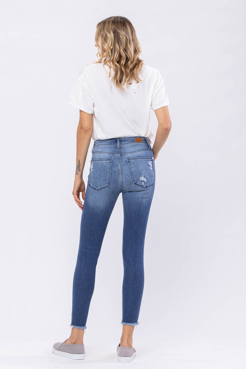 Judy Blue High Rise Distressed Hem Skinny Jeans