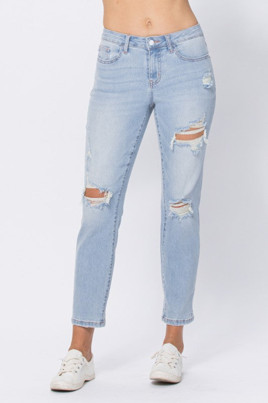 Judy Blue Super Light Distressed Boyfriend Jeans