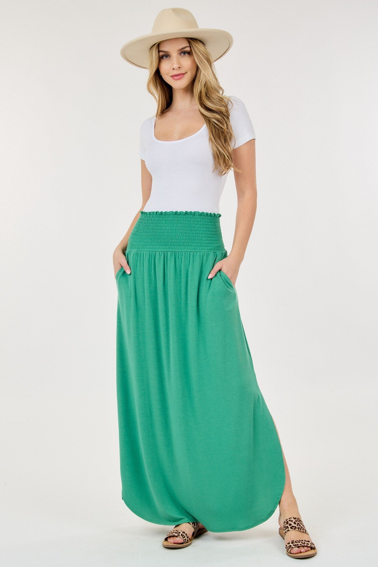 Smocked Waist Maxi Skirt Kelly Green