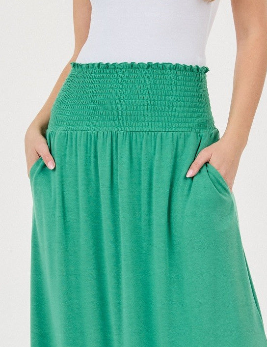 Smocked Waist Maxi Skirt Kelly Green